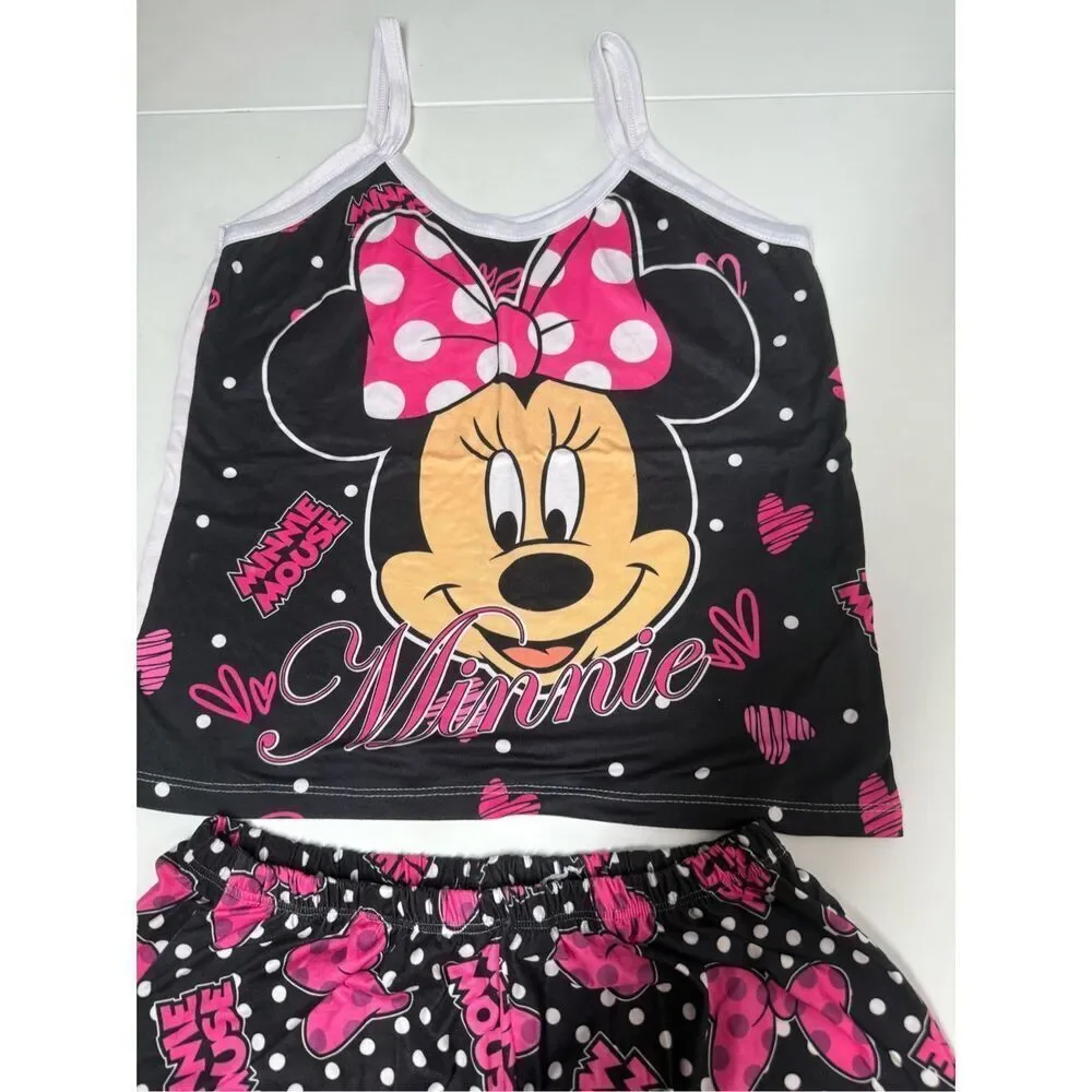 Girl's Minnie Mouse Pajama Tank Top/Shorts Set Sz XL See Description Black Pink